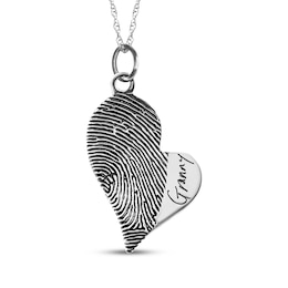 Your Own Fingerprint & Handwriting Heart Necklace Sterling Silver 18"