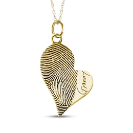 Your Own Fingerprint & Handwriting Heart Necklace 10K Yellow Gold 18"
