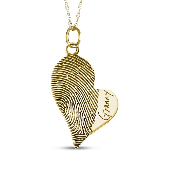 Your Own Fingerprint & Handwriting Heart Necklace 10K Yellow Gold 18"