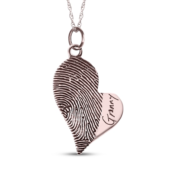 Your Own Fingerprint & Handwriting Heart Necklace 10K Rose Gold 18"