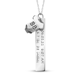 Onesie & Tag Birth Stats Necklace 10K White Gold 18"