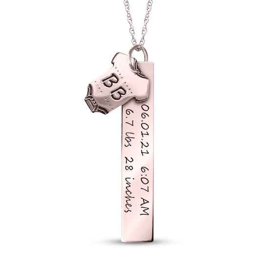 Onesie & Tag Birth Stats Necklace 10K Rose Gold 18"