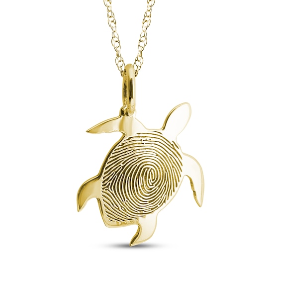 Your Own Fingerprint Turtle Necklace 10K Yellow Gold 18"