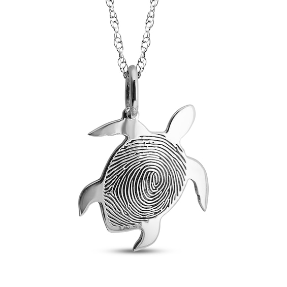 Your Own Fingerprint Turtle Necklace 10K White Gold 18"