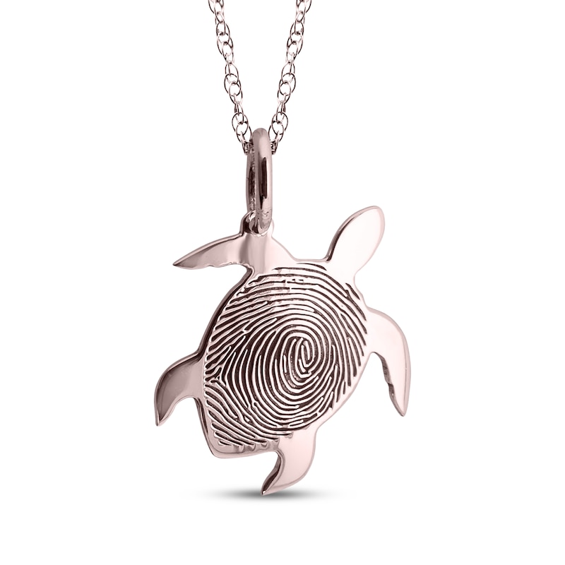 Main Image 1 of Your Own Fingerprint Turtle Necklace 10K Rose Gold 18"