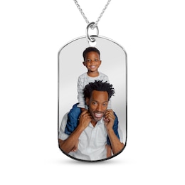 Men's Extra Large Photo Dog Tag Necklace 10K White Gold 22"