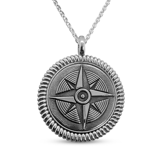 Men's Engravable Compass Necklace Sterling Silver 22"