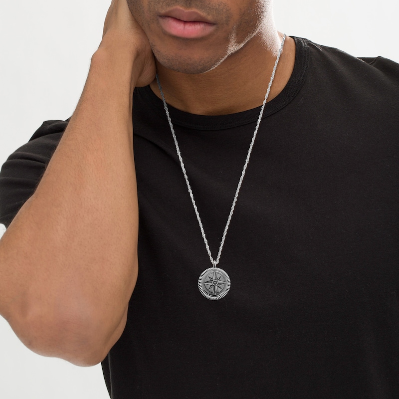 Main Image 3 of Men's Engravable Compass Necklace Sterling Silver 22"