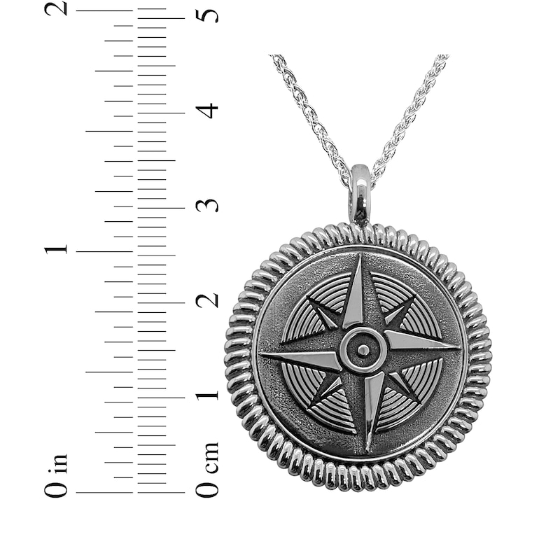 Main Image 4 of Men's Engravable Compass Necklace Sterling Silver 22"