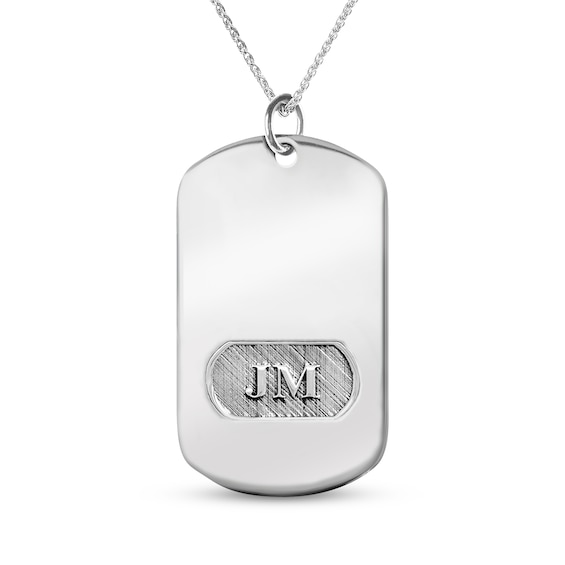 Men's Embossed Initials Dog Tag Necklace Sterling Silver 22"