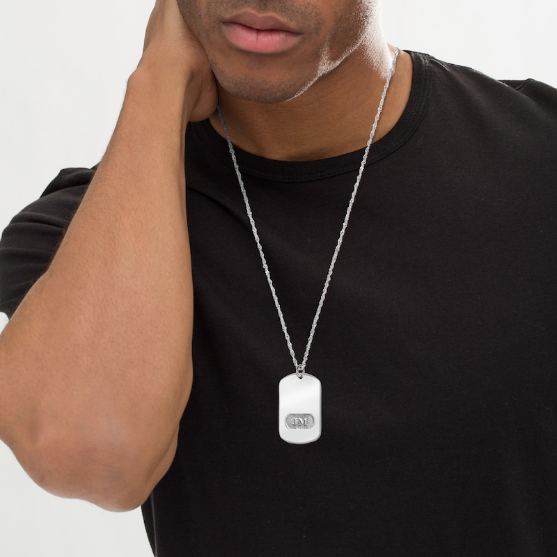 Main Image 3 of Men's Embossed Initials Dog Tag Necklace Sterling Silver 22"