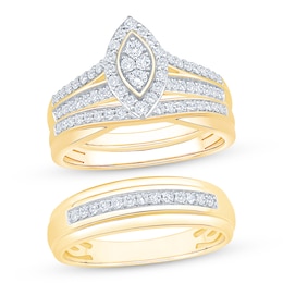 Now + Forever His & Hers Multi-Diamond Three-Piece Bridal Set 5/8 ct tw 10K Yellow Gold