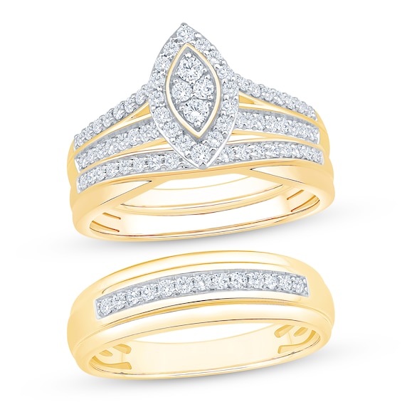 Now + Forever His & Hers Multi-Diamond Three-Piece Bridal Set 5/8 ct tw 10K Yellow Gold