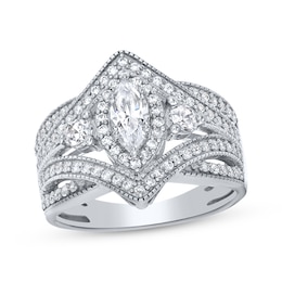 Marquise-Cut & Round-Cut Diamond Engagement Ring 1 ct tw 14K White Gold