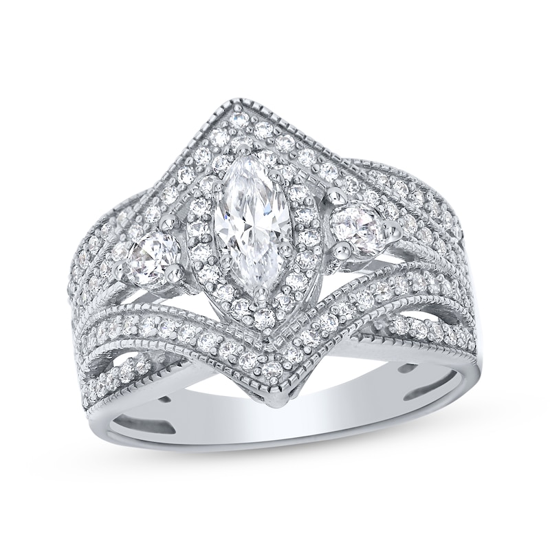 Main Image 1 of Marquise-Cut & Round-Cut Diamond Engagement Ring 1 ct tw 14K White Gold