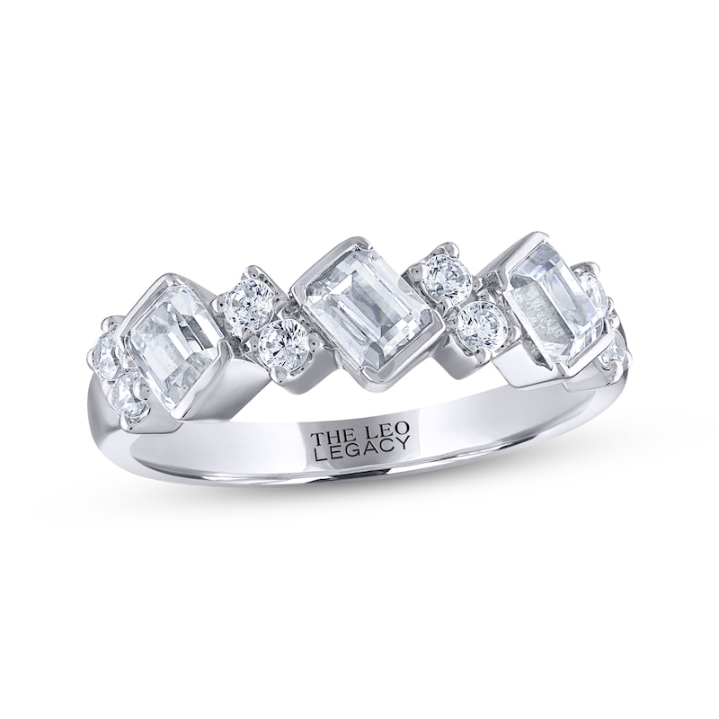 Main Image 1 of THE LEO Legacy Lab-Grown Diamond Emerald & Round-Cut Anniversary Band 1-1/4 ct tw 14K White Gold