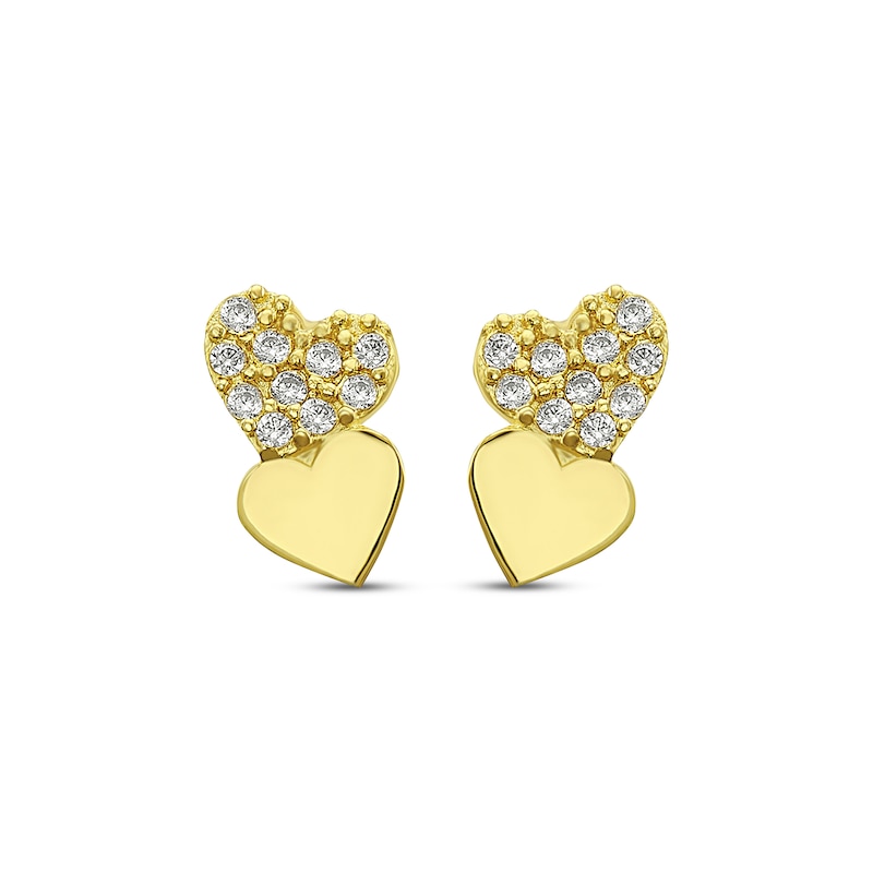 Main Image 2 of Children's Cubic Zirconia Double Heart Earrings 14K Yellow Gold