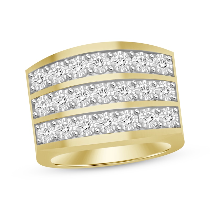 Main Image 1 of Men's Diamond Three-Row Ring 1 ct tw 10K Yellow Gold