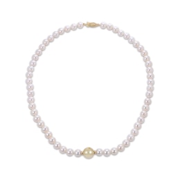 Cultured Pearl & Golden Cultured South Sea Pearl Strand 10K Yellow Gold 18"