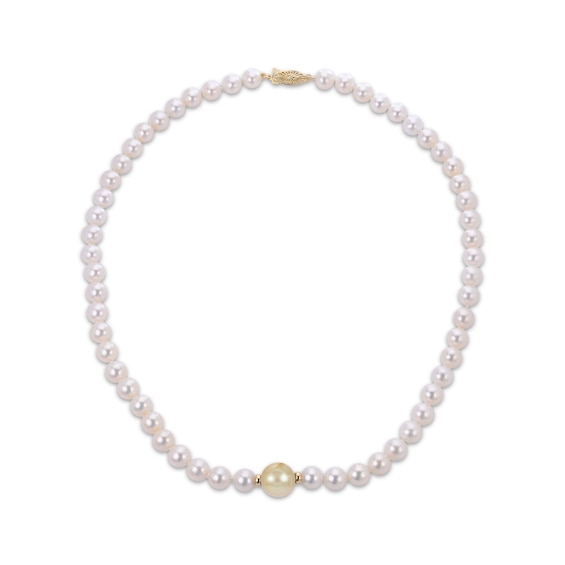 Cultured Pearl & Golden Cultured South Sea Pearl Strand 10K Yellow Gold 18"
