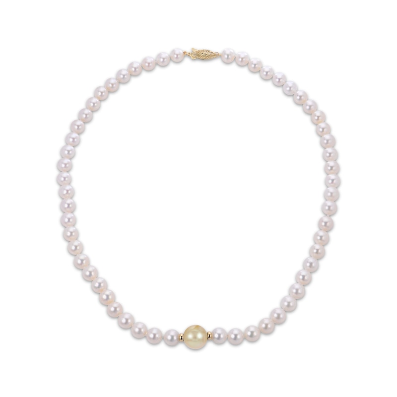 Main Image 1 of Cultured Pearl & Golden Cultured South Sea Pearl Strand 10K Yellow Gold 18&quot;