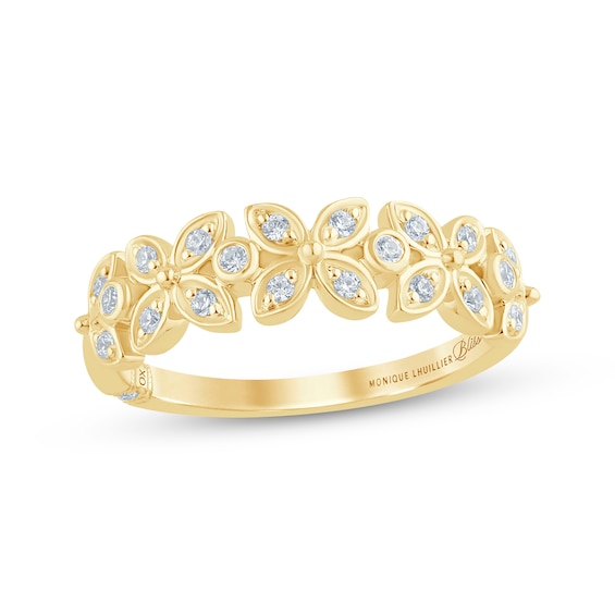 Monique Lhuillier Bliss Diamond Flowers Anniversary Band 1/6 ct tw 18K Yellow Gold