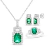 Thumbnail Image 0 of Emerald-Cut Lab-Created Emerald, Baguette & Round-Cut White Lab-Created Sapphire Gift Set Sterling Silver
