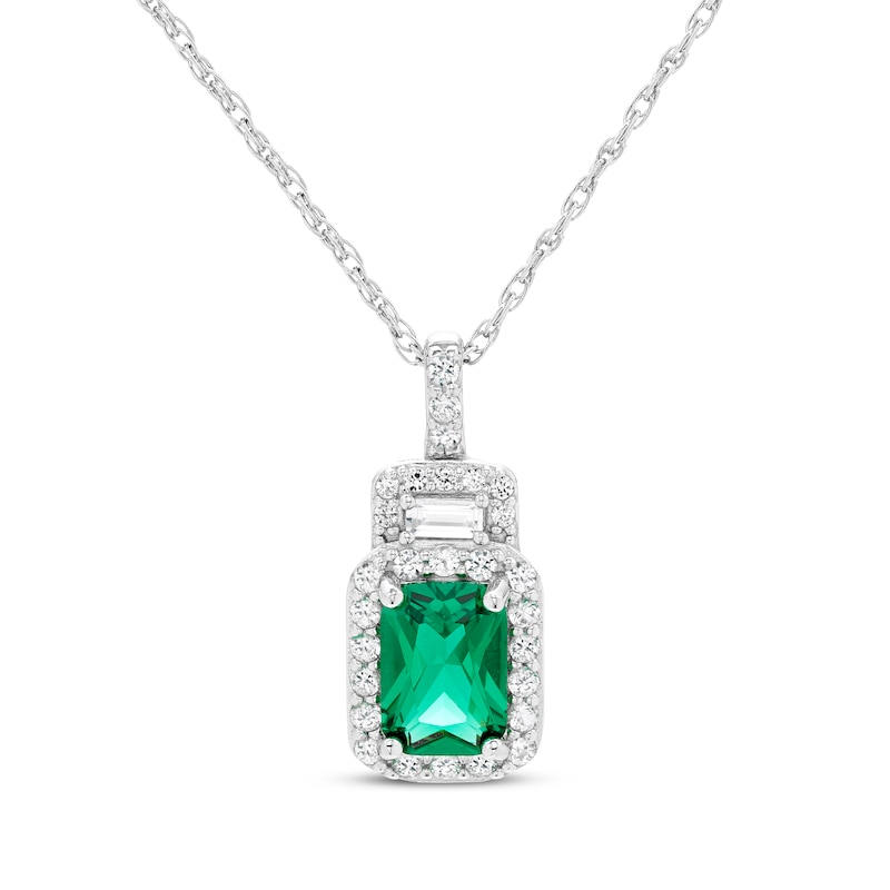 Emerald-Cut Lab-Created Emerald, Baguette & Round-Cut White Lab-Created Sapphire Gift Set Sterling Silver