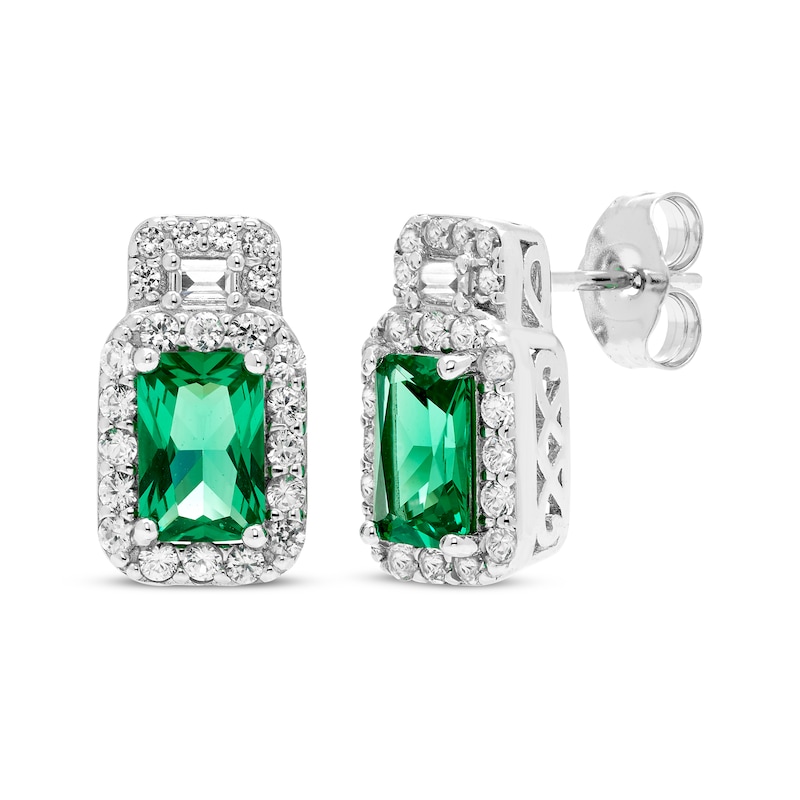 Emerald-Cut Lab-Created Emerald, Baguette & Round-Cut White Lab-Created Sapphire Gift Set Sterling Silver
