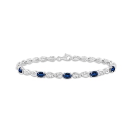 Oval-Cut Blue Lab-Created Sapphire & White Lab-Created Sapphire Infinity Link Bracelet Sterling Silver 7.5"