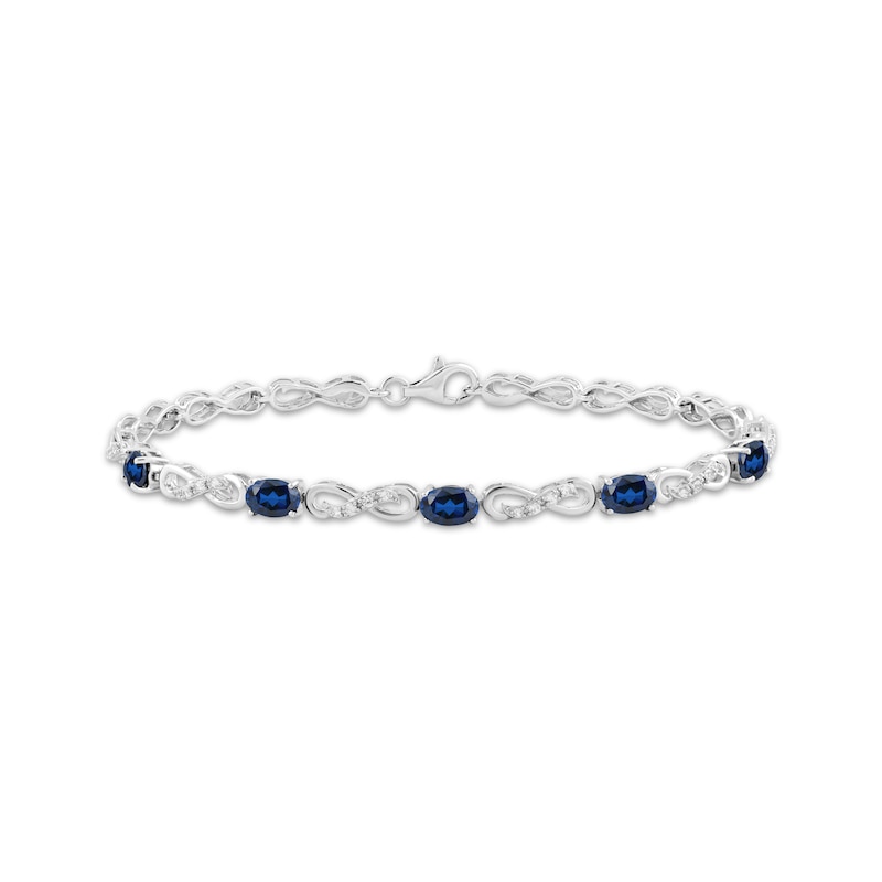 Oval-Cut Blue Lab-Created Sapphire & White Lab-Created Sapphire Infinity Link Bracelet Sterling Silver 7.5"