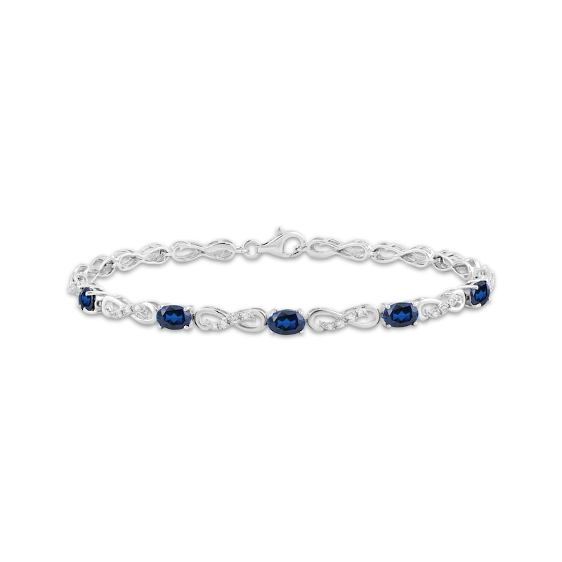 Main Image 1 of Oval-Cut Blue Lab-Created Sapphire & White Lab-Created Sapphire Infinity Link Bracelet Sterling Silver 7.5&quot;