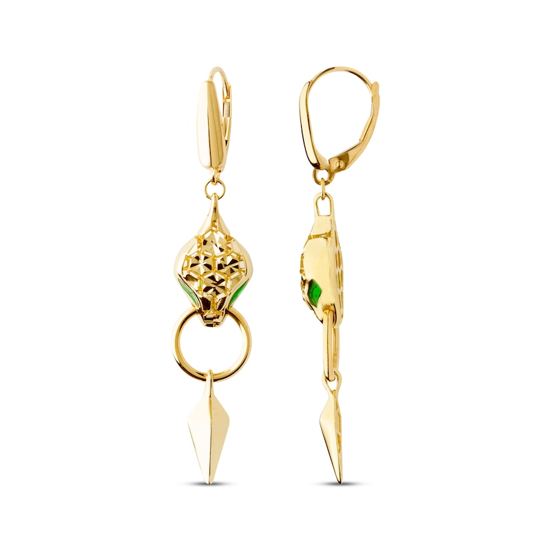 Italian Brilliance Diamond-Cut & Green Enamel Snake Dangle Earrings 14K Yellow Gold