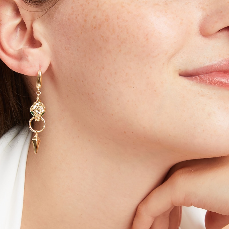 Main Image 4 of Italian Brilliance Diamond-Cut & Green Enamel Snake Dangle Earrings 14K Yellow Gold