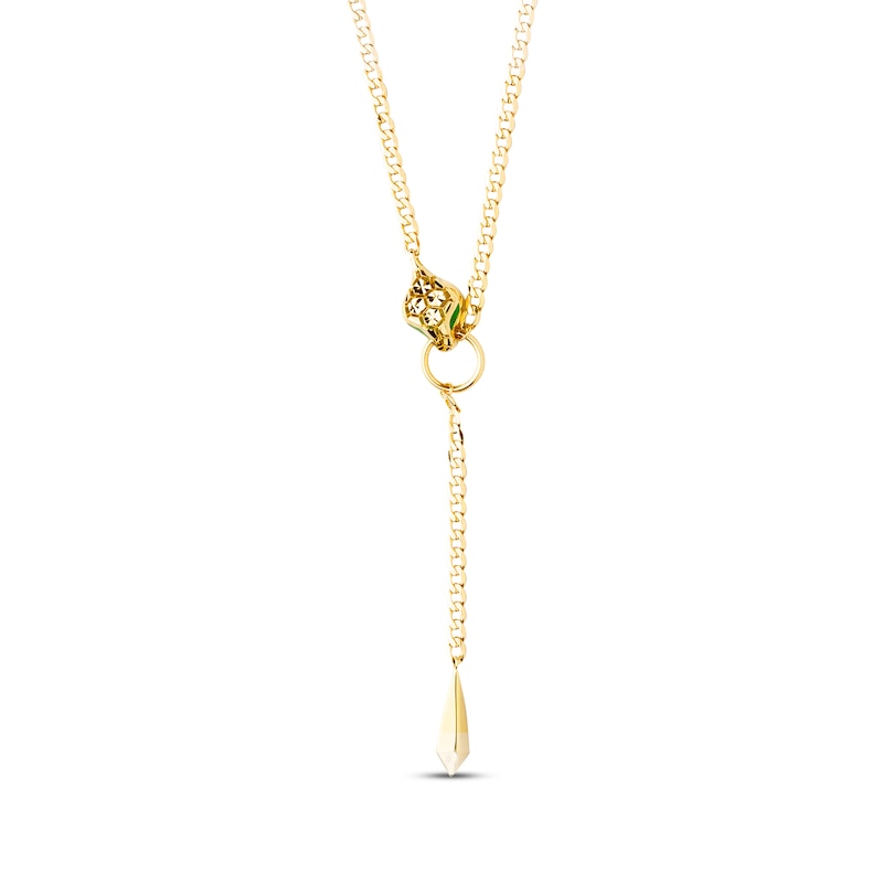 Italian Brilliance Diamond-Cut & Green Enamel Snake Y-Drop Necklace 14K Yellow Gold 18"