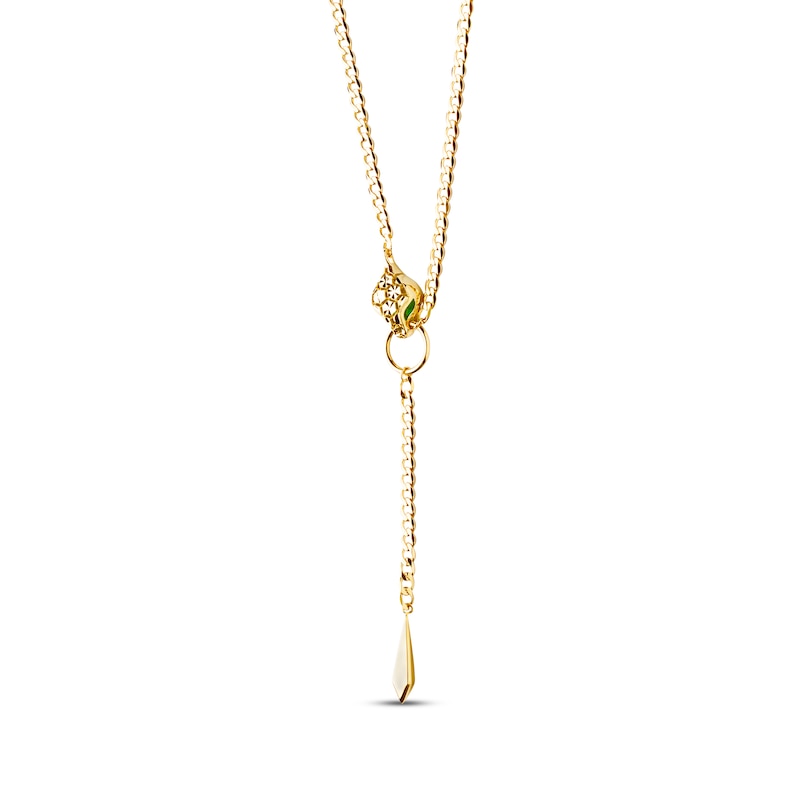 Italian Brilliance Diamond-Cut & Green Enamel Snake Y-Drop Necklace 14K Yellow Gold 18"