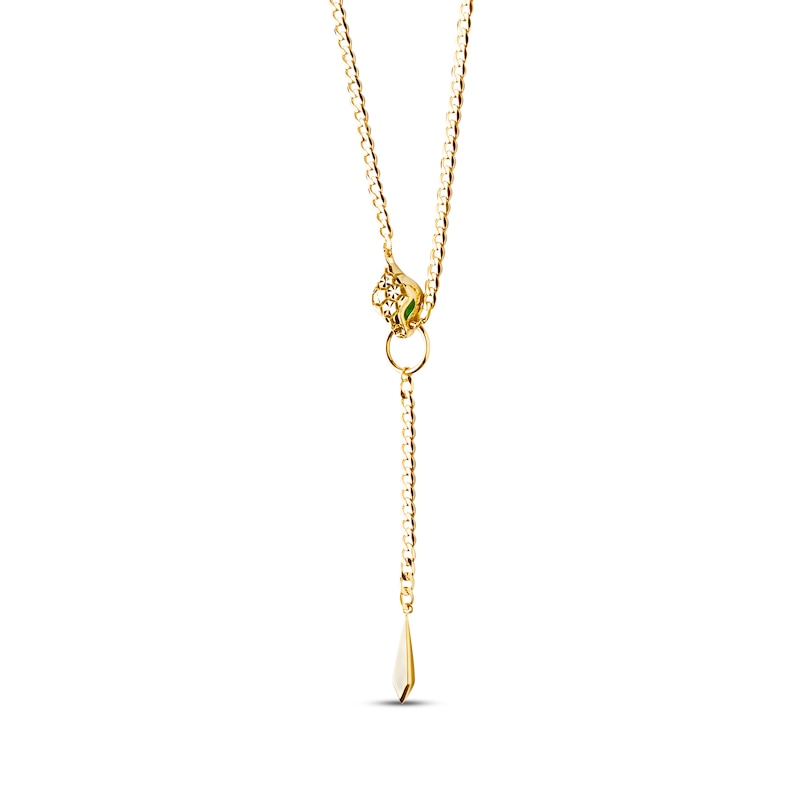 Main Image 2 of Italian Brilliance Diamond-Cut & Green Enamel Snake Y-Drop Necklace 14K Yellow Gold 18&quot;