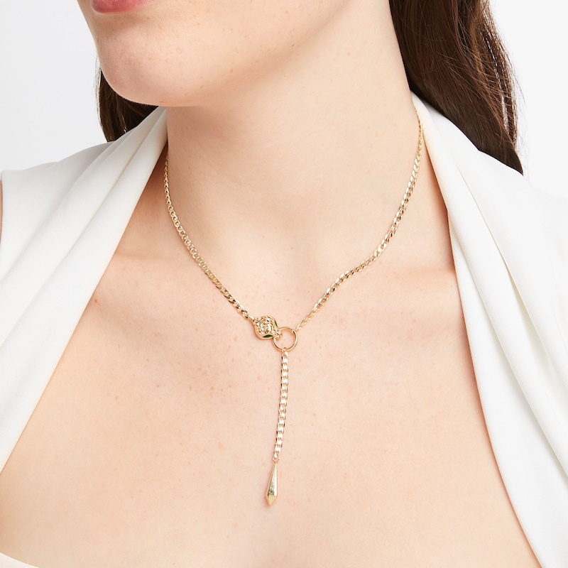 Main Image 4 of Italian Brilliance Diamond-Cut & Green Enamel Snake Y-Drop Necklace 14K Yellow Gold 18&quot;