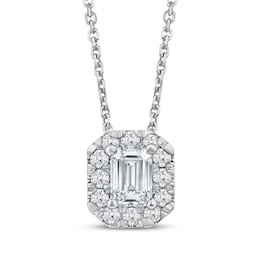 KAY Lab-Grown Diamonds Emerald-Cut Halo Necklace 1/2 ct tw 10K White Gold 18"