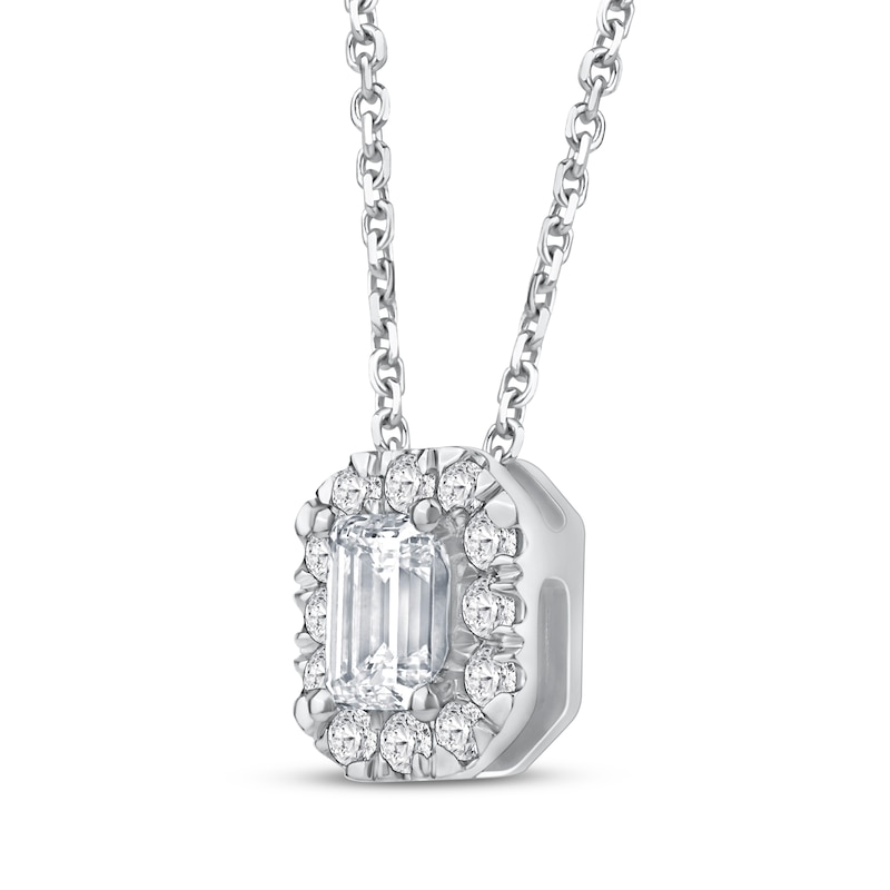Main Image 2 of KAY Lab-Grown Diamonds Emerald-Cut Halo Necklace 1/2 ct tw 10K White Gold 18"