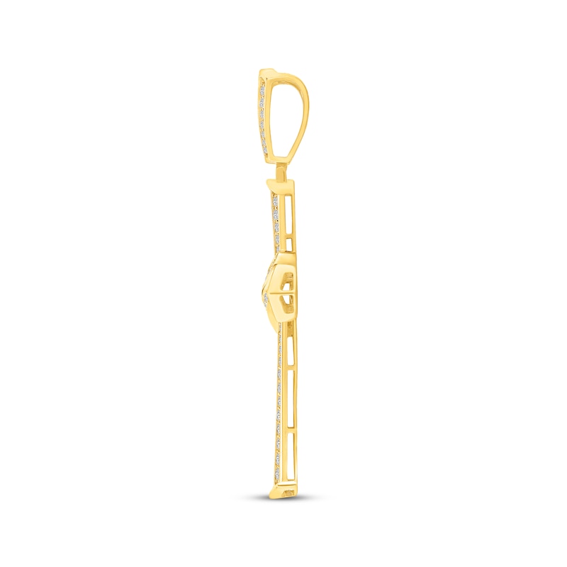 Main Image 2 of Men's KAY Lab-Grown Diamonds Draped Cross Charm 3 ct tw 10K Yellow Gold