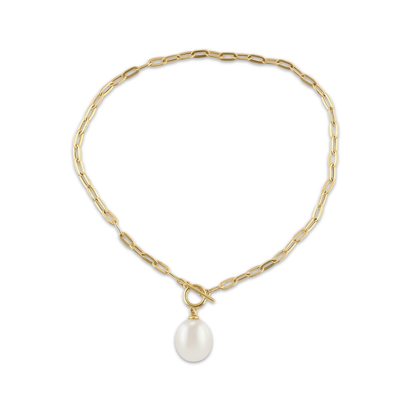 Cultured Pearl Drop Paperclip Chain Toggle Bracelet 10K Yellow Gold 7.5 ...