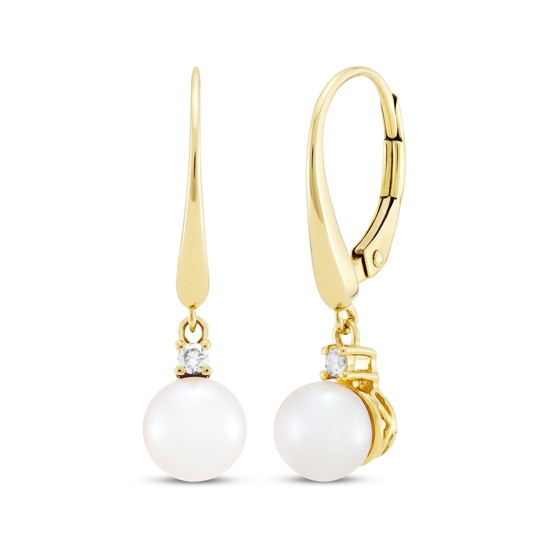 Cultured Pearl & Diamond Dangle Earrings 10K Yellow Gold