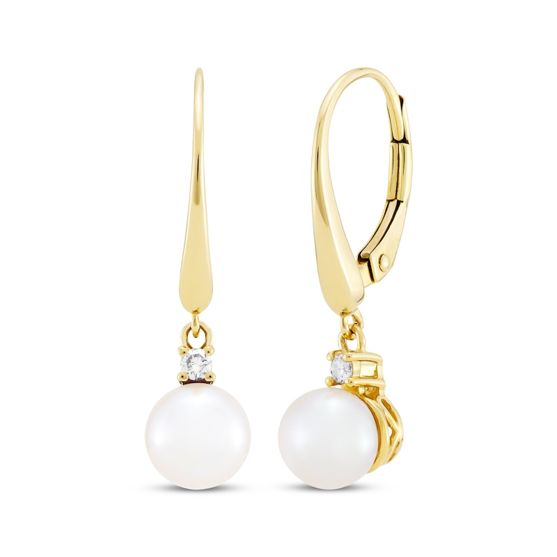 Main Image 1 of Cultured Pearl & Diamond Dangle Earrings 10K Yellow Gold