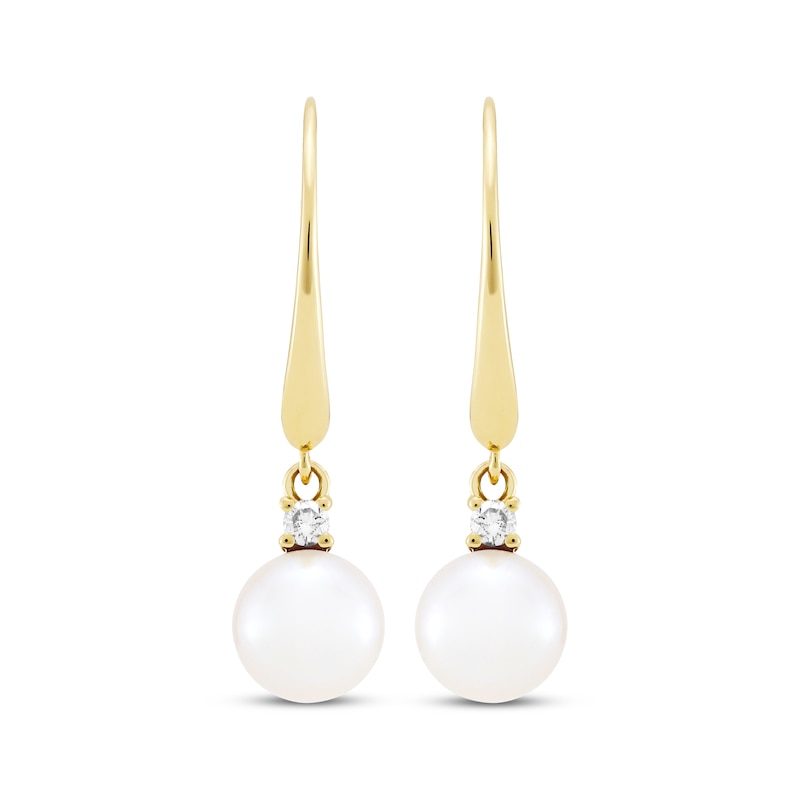 Cultured Pearl & Diamond Dangle Earrings 10K Yellow Gold