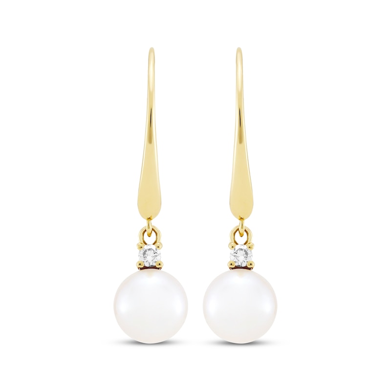 Main Image 2 of Cultured Pearl & Diamond Dangle Earrings 10K Yellow Gold