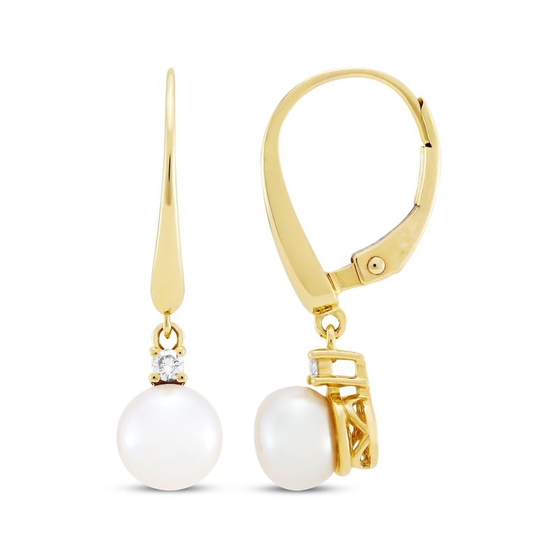 Main Image 3 of Cultured Pearl & Diamond Dangle Earrings 10K Yellow Gold