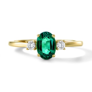 Oval-Cut Lab-Created Emerald & Diamond Ring 1/10 ct tw 10K Yellow Gold