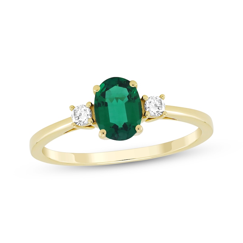 Oval-Cut Lab-Created Emerald & Diamond Ring 1/10 ct tw 10K Yellow Gold