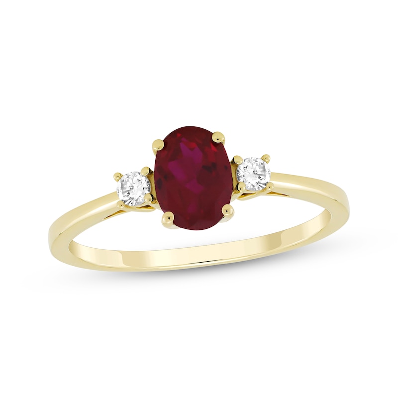 Oval-Cut Lab-Created Ruby & Diamond Ring 1/10 ct tw 10K Yellow Gold